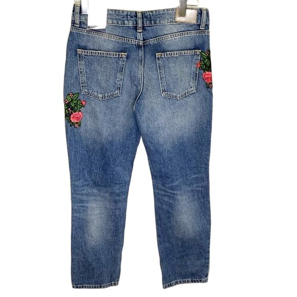 Zara NWT High Rise Floral Embroidered Sequined Distressed Boyfriend Jeans Size 2 - Picture 3 of 16